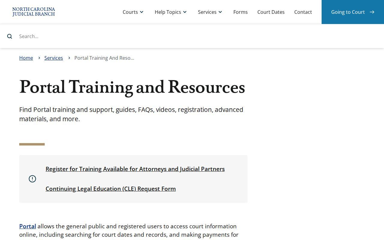 Mecklenburg County criminal court case Portal training resources