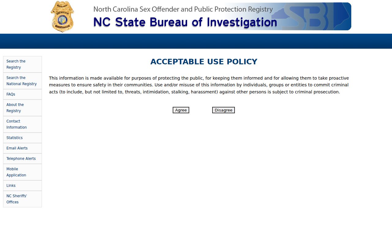 Mecklenburg County sex offender registry profile field layout